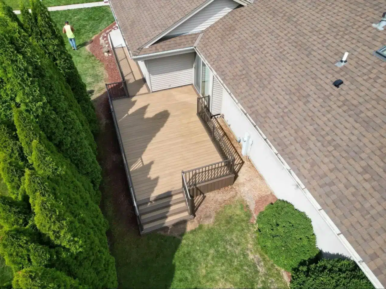 aerial view of a custom composite deck built in cedarburg WI