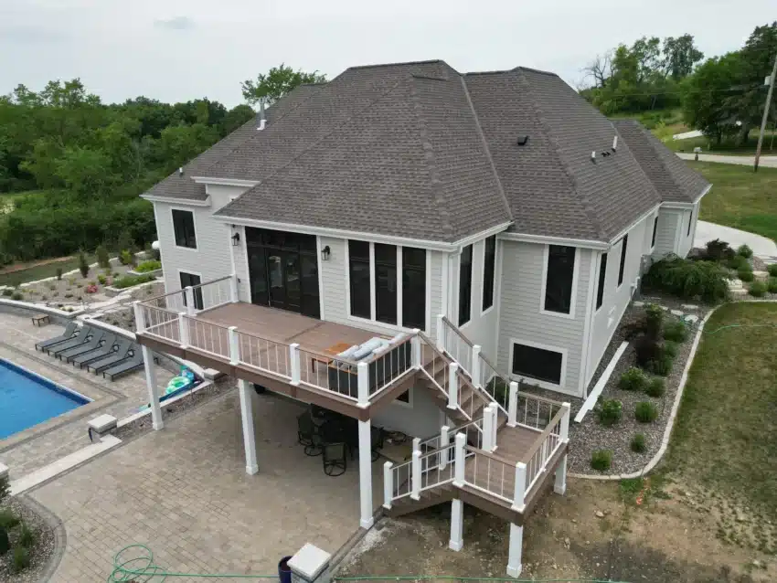 multi-level deck with a waterproofing system to allow homeowners to use patio below - Under Deck Waterproof project