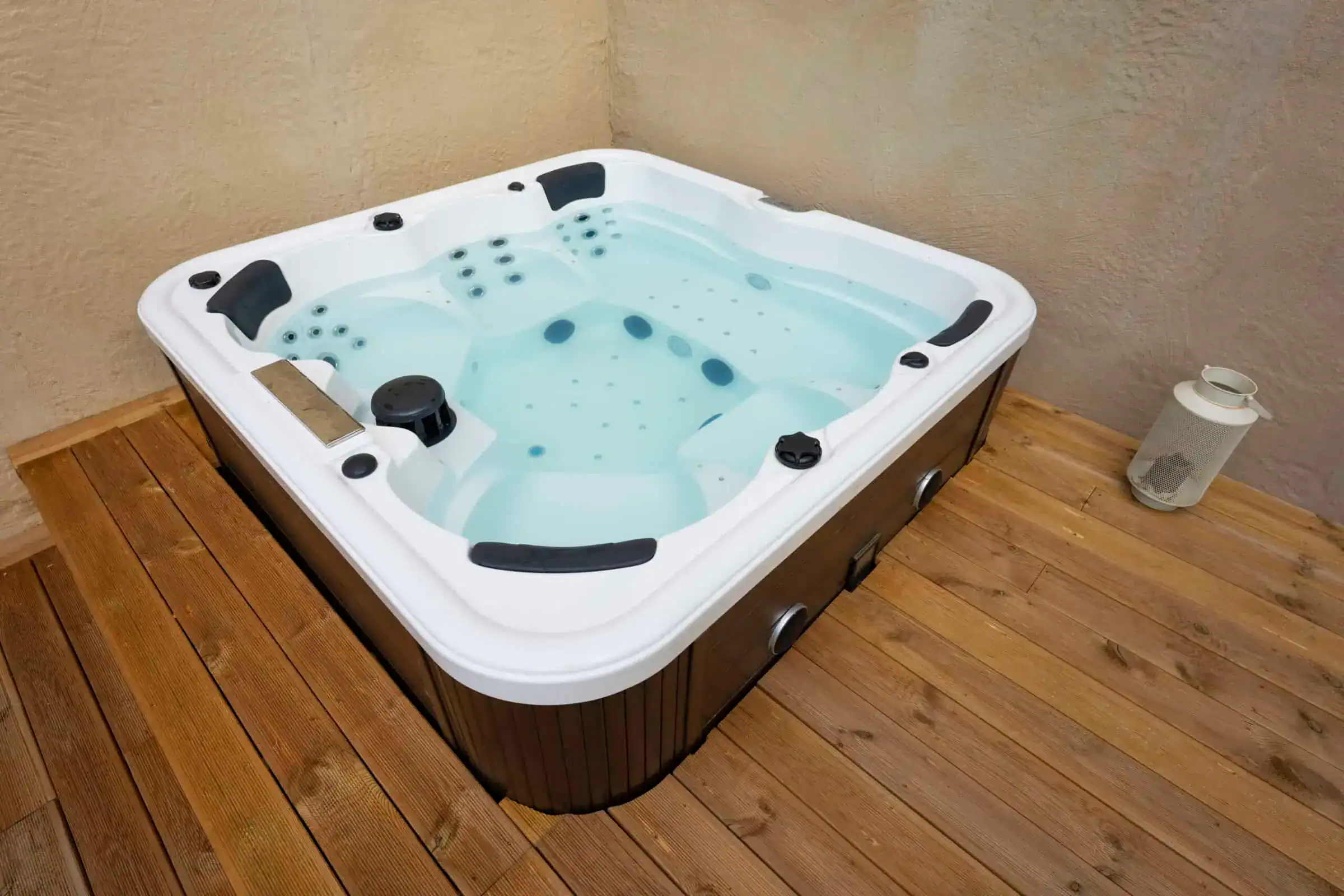 Hot tub installation in wooden floor house in slinger wi