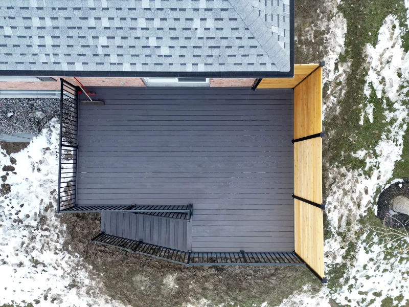 aerial view of elevated deck built in winter